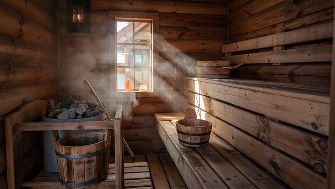Retraite d’entraînement et de bien-être Naos Le sauna en bois avec pierres chaudes et vapeur